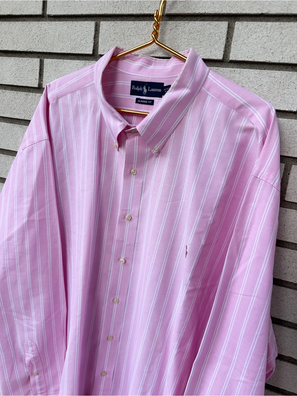 Ralph Lauren Pink White Stripe Oxford Button Down Shirt Pony Logo 3XB Big Cotton - Picture 2 of 11